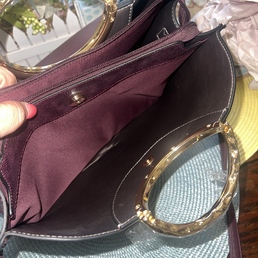 Luella Grey London Hand/ Shoulder Bag Burgundy Gold Metal Handles NWOT (60top) - Picture 6 of 11